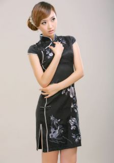 Charming Chinese Women's Mini Dress Cheongsam Black Size 6 8 10 12 14