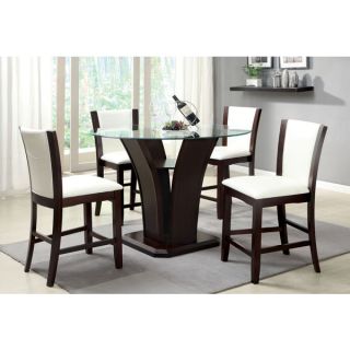 Ivory White Finish 5 Piece Round Glass Top Counter Height Dining Table Set