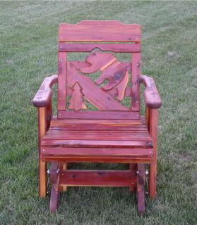 Amish Rustic Outdoor Glider Chair Cedar Wood Patio Porch Cabin Furniture Bear