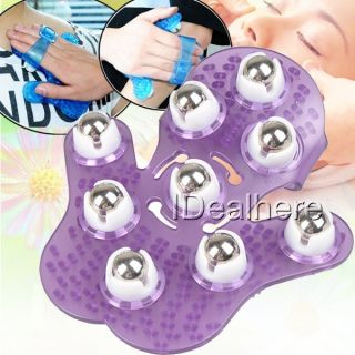 Purple 9 Metal Rolling Balls 360° Manual Hand Massager Glove Body Cares