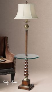 Floor Light End Table Lamp Glass Metal Wood Living Room Lighting Bell Shade New