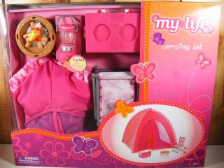 Pink Camping Set 18" Doll New Tent Lantern Fire Fits AG