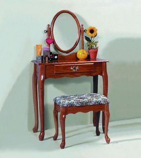 Vanity Set Bathroom Makeup Table with Stool in Oak and Dark Cherry Finish