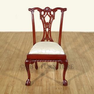 Solid Mahogany Cherry Finish Chippendale Dark Cream Side Chair PCH003SC
