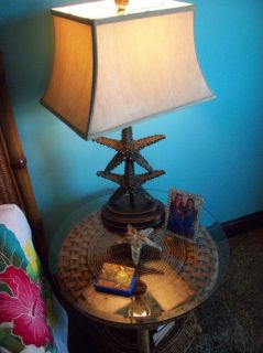 Starfish Antiqued Gold Coastal Table Lamp Bell Shade Sea Ocean Beach House
