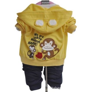 3pc Baby Boys Outerwear Long Sleeve T Shirt Long Pants Set Clothing Monkey