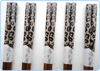 Set of 5 Pairs Classic Leopard Design Japanese Bamboo Chopsticks with Gift Box