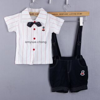 2pcs Baby Boy Top T Shirt Overalls Pants Shorts Set Outfit Clothes Bow Tie