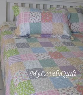 Soft Multicolor Patches Quilted Queen Quilt Set w Shams