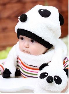 Baby Toddler Winter Warm Animal Panda Scarf Hat Beanie Cap Set