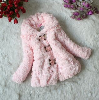 Noblerbaby Toddler Girls Faux Fur Fleece Dusty Rose Coat Kids Winter Warm Jacket