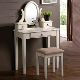 Vanity Set with Stool in Antique White Cherry Black and Walnut Finish Wooden