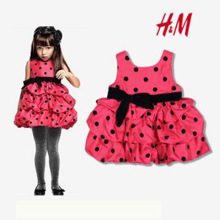 Cuties H M Girl Toddler Red Bubble Dress w Black Polka Dot Summer Size 2 7