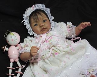 Shabby Sweet Pink Roses Print Reborn Baby Dress Bonnet Set