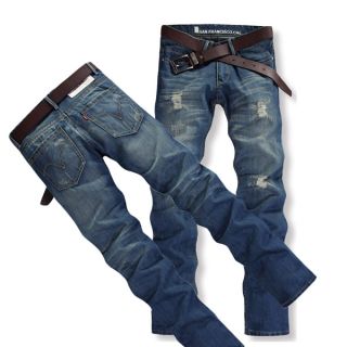 Hot Classic Men Stylish Designed Straight Slim Fit Trousers Casual Jeans Pants