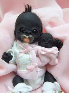 OOAK Baby Gorilla Monkey Sculpted Polymer Clay Art Doll Poseable Miniature