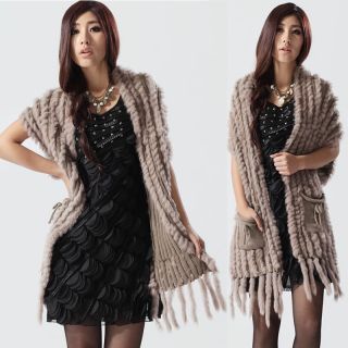 Women Real Rabbit Fur Knitting Shawls Scarves Lady Tops Coats Khaki Wraps