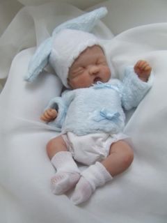 OOAK Sculpted Baby Boy Easter Bunny Polymer Clay Art Doll Poseable