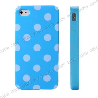 Blue Polka Dots Skin Gel Hard Case Cover for iPhone 4 4G 4S 4GS 4th