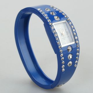 Fashion Women Lady 601 Crystal Bangle Bracelet Quartz Wrist Watch Dark Blue New