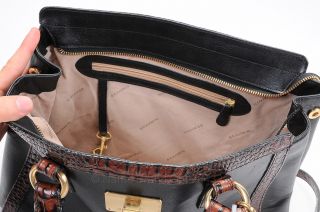 Brahmin Tuscan Annabelle Black Leather Croc Satchel Purse Xbody Bag $325