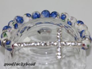 New Fashion Pure Handmade Turquoise Ceramic Crystal Cross Elastic Bracelet