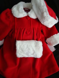 Baby Girl Coat Hat Hand Muff Fur Collar Cuffs Red White 18M Winter