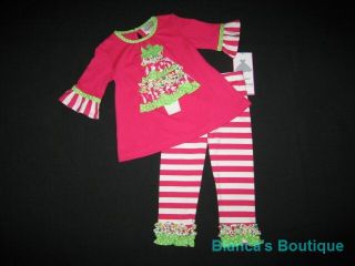 New "Christmas Tree Ruffles" Pants Pink Girls 2T Baby Holiday Boutique Clothes