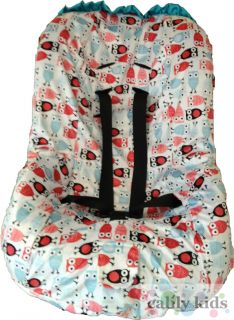 Baby Toddler Kids Minky Car Seat Cover Pink Blue Owl Print Teal Trim