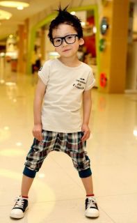 Cool Toddler Girls Boys Letter Lattice Print Suits T Shirt Harem Pants Sets 2 7Y