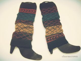Snowflower Grid Knitted Winter Women's Knit Crochet Fashion Leg Warmers Legging