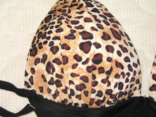 Leopard Print Brown One Piece Monokini Swimsuit Swimwear Beachwear Size L