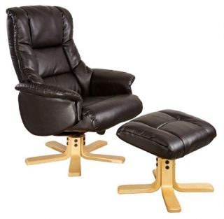 Real Leather Swivel Recliner Chair and Foot Stool Cream Black Brown Choco