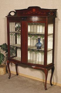 Antique English Mahogany Curio Display Showcase Cabinet