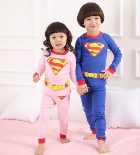 Hot Superman Baby Kids Boys Girls Pajamas Set Clothes Outfits Suits Age 2 7Years