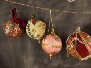 Vintage Lot 8 Handmade Beaded Decorated Styrofoam Ribbon Christmas Ornaments