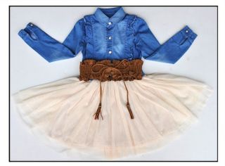 Sweet Girls Cowboy Tulle Pleated Princess Skirts Formal Dress Kids Pageant Belt