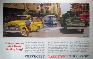 1958 Chevy Trucks Pickup Panel Tanker 2 PG Vintage Ad