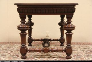 Renaissance Carved Oak 1890's Antique Library Table or Writing Desk