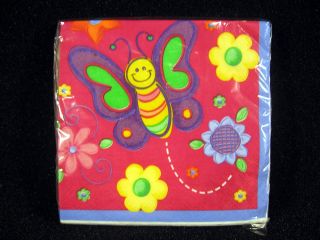 Groovy Girl Flowers Butterflies Birthday Party Supplies Plates Napkins Hot Pink