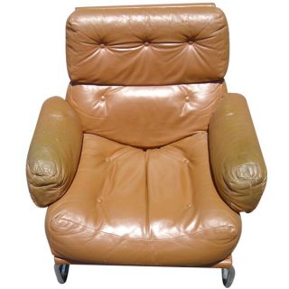 Mid Century Modern Leather Chrome Lounge Chair