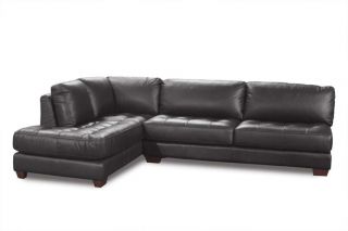 Zen Living Room Set Black Leather Sectional Chaise Sofa