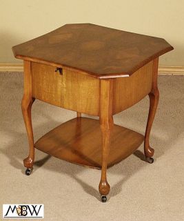 Antique English Walnut Sewing Table w Compartment