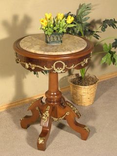 21” Round French Mahogany End Pedestal Table w Marble Top Ormolu E112