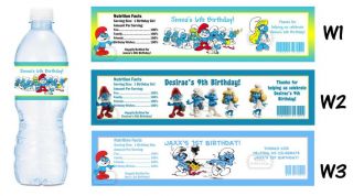 Smurfs Smurfette Printed Water Bottle Labels Birthday Party Favors Supplies