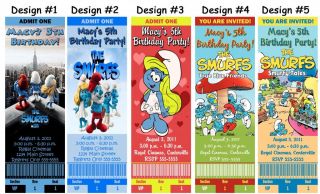 Smurfs Smurfette Birthday Party Ticket Invitations Supplies and Favors