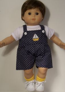 Matching Sailboat Dress Overall Shorts Doll Clothes for Bitty Baby Twins Debs
