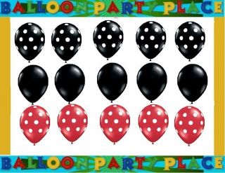 15 Red Black Polka Dot Latex Balloons Ladybug Mickey Minnie Mouse Party Supplies