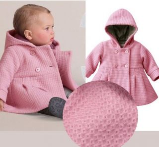 1 Baby Girls Toddler Lovely Hooded Warm Woolen Blend Jacket Coat Outwear
