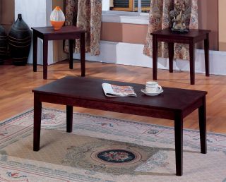 3 PC Kings Brand Cherry Finish Wood Coffee Table 2 End Tables Occasional Set